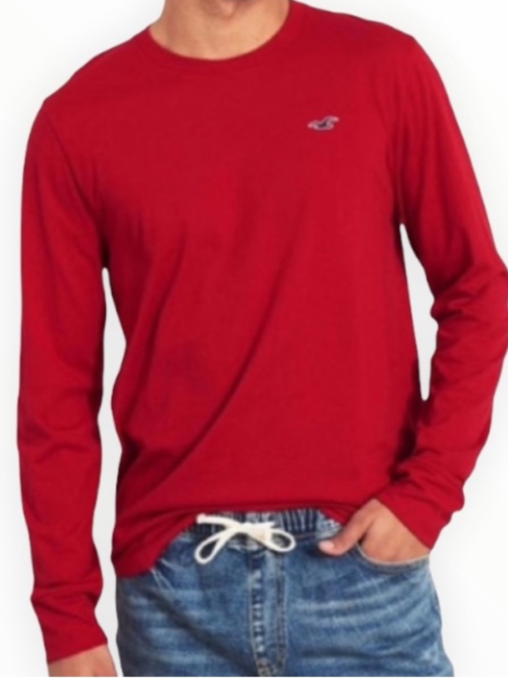 ❗️Hollister Men’s Red Long-Sleeve Crew Shirt